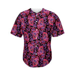 Purple Paisley Pattern Print Men's Baseball Jersey