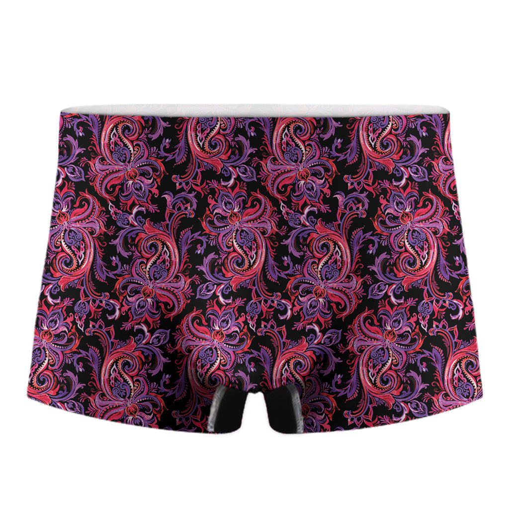 Purple Paisley Pattern Print Men's Boxer Briefs