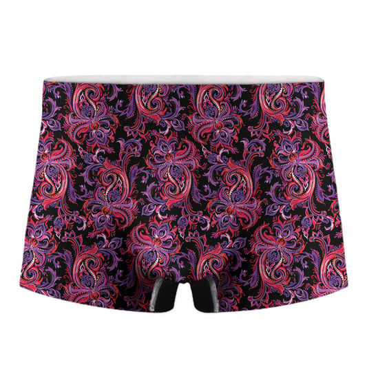 Purple Paisley Pattern Print Men's Boxer Briefs
