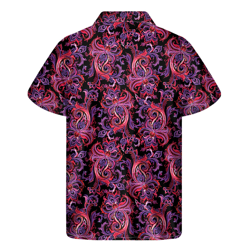 Purple Paisley Pattern Print Men's Short Sleeve Shirt