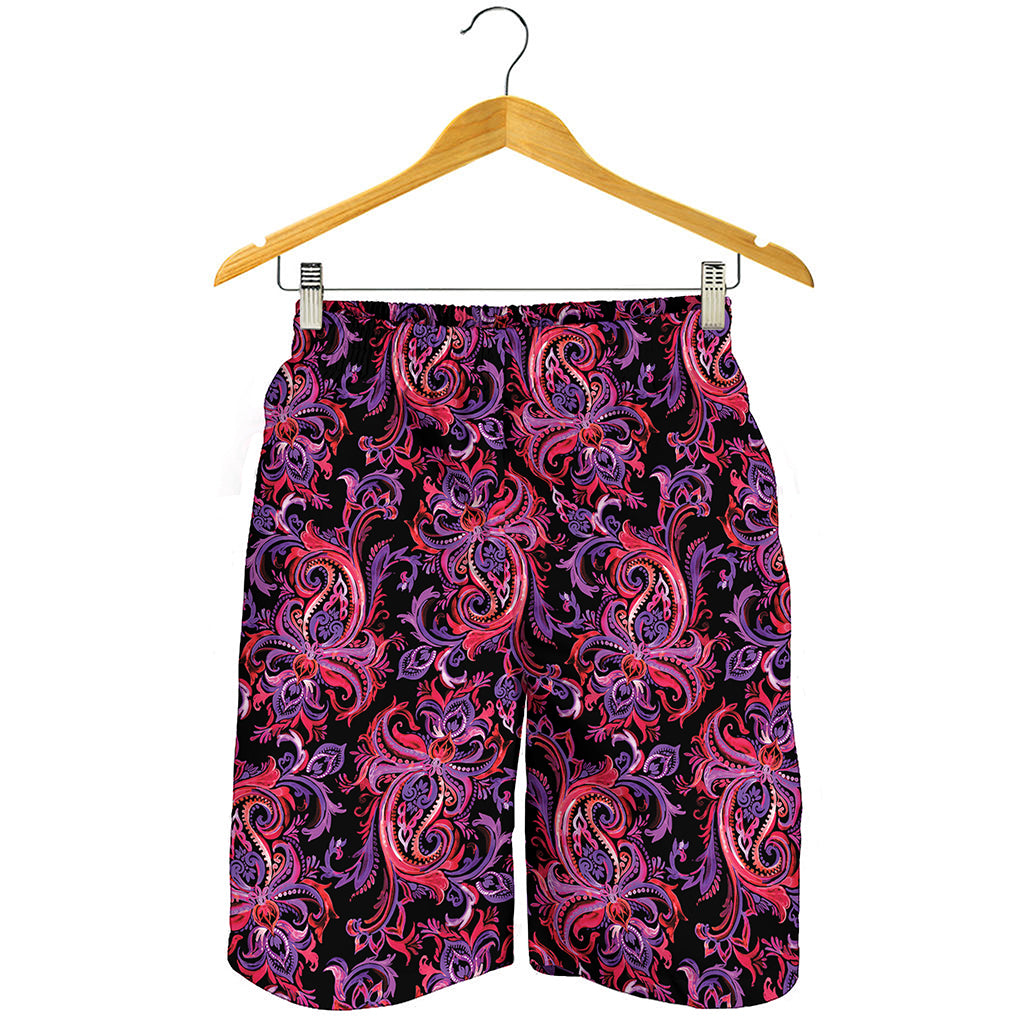 Purple Paisley Pattern Print Men's Shorts