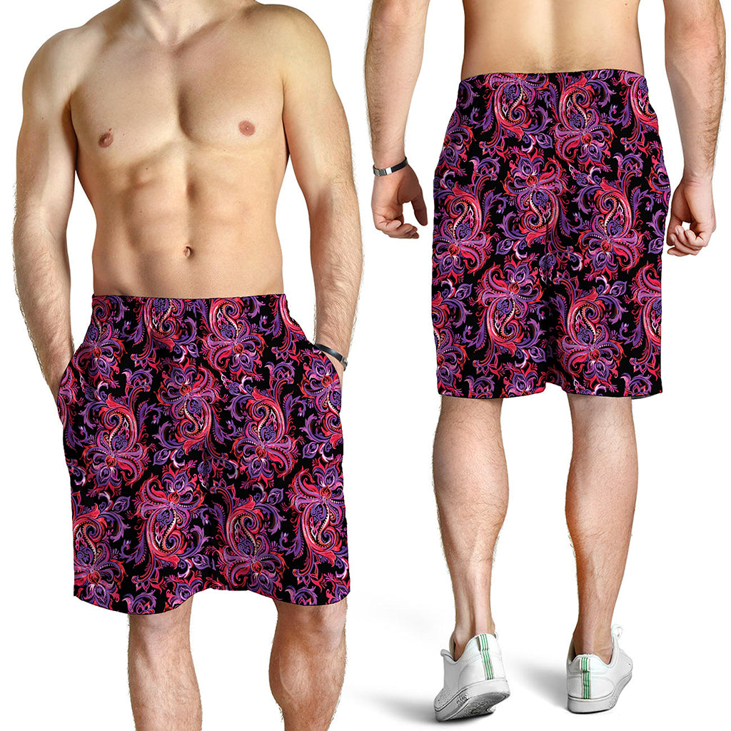 Purple Paisley Pattern Print Men's Shorts