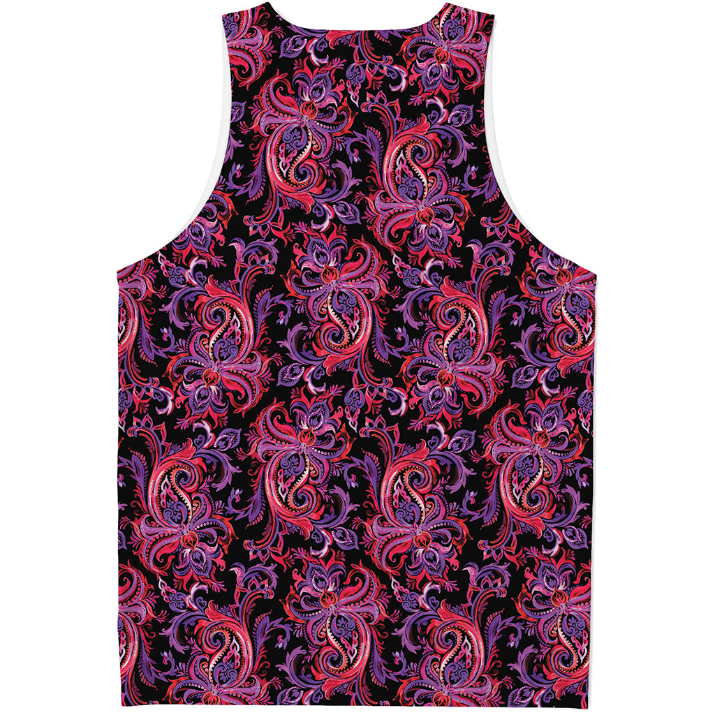 Purple Paisley Pattern Print Men's Tank Top