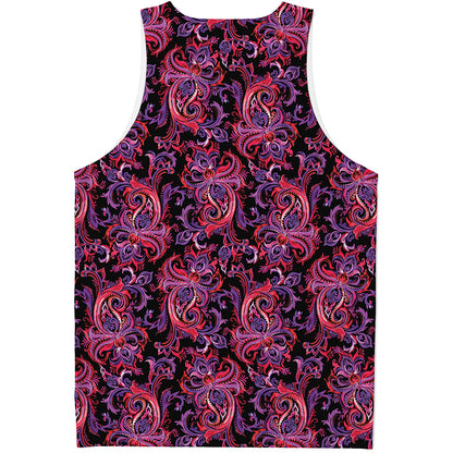 Purple Paisley Pattern Print Men's Tank Top