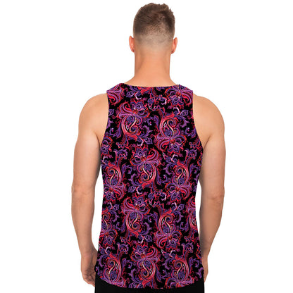 Purple Paisley Pattern Print Men's Tank Top