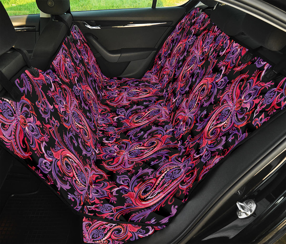 Purple Paisley Pattern Print Pet Car Back Seat Cover