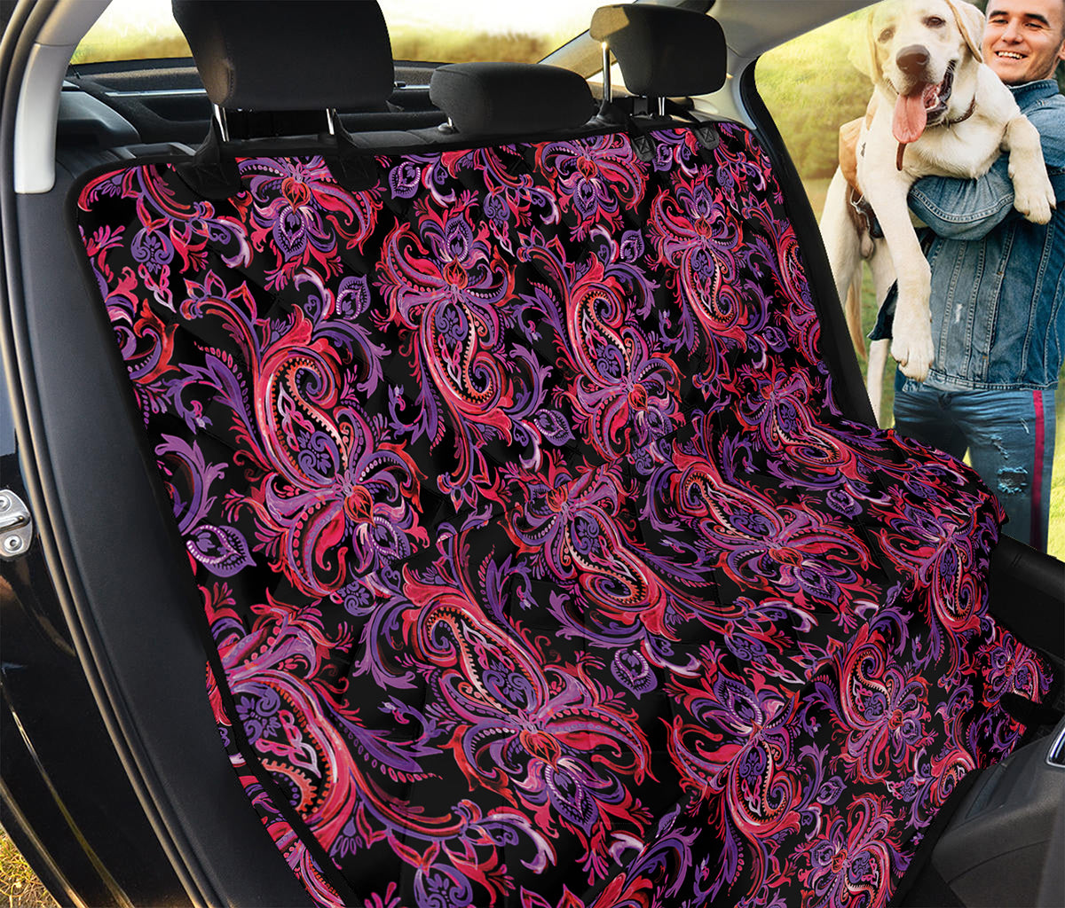 Purple Paisley Pattern Print Pet Car Back Seat Cover