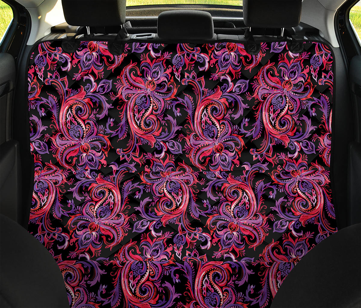 Purple Paisley Pattern Print Pet Car Back Seat Cover