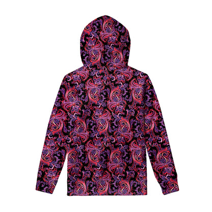 Purple Paisley Pattern Print Pullover Hoodie