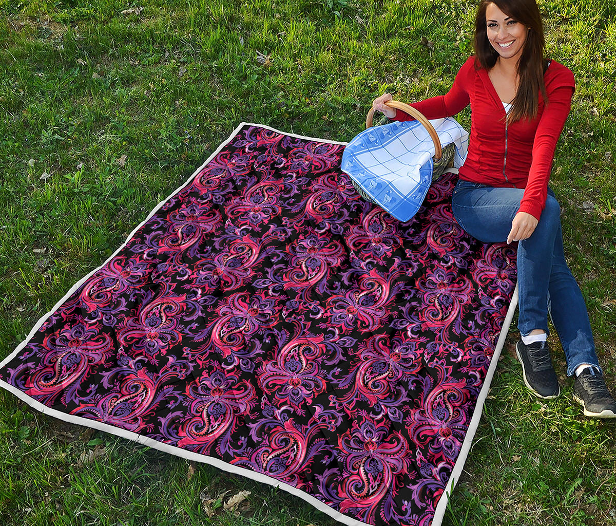 Purple Paisley Pattern Print Quilt