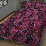 Purple Paisley Pattern Print Quilt Bed Set