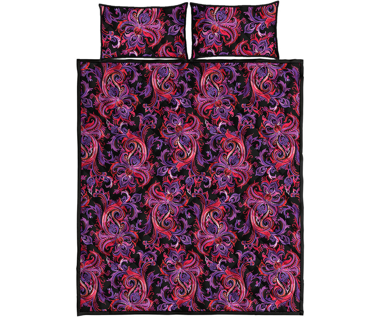 Purple Paisley Pattern Print Quilt Bed Set