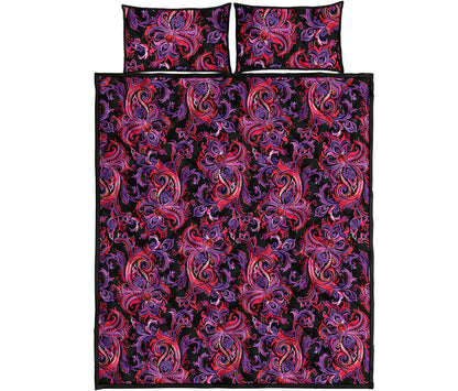 Purple Paisley Pattern Print Quilt Bed Set