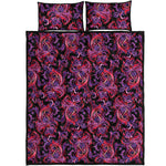 Purple Paisley Pattern Print Quilt Bed Set