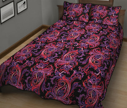 Purple Paisley Pattern Print Quilt Bed Set