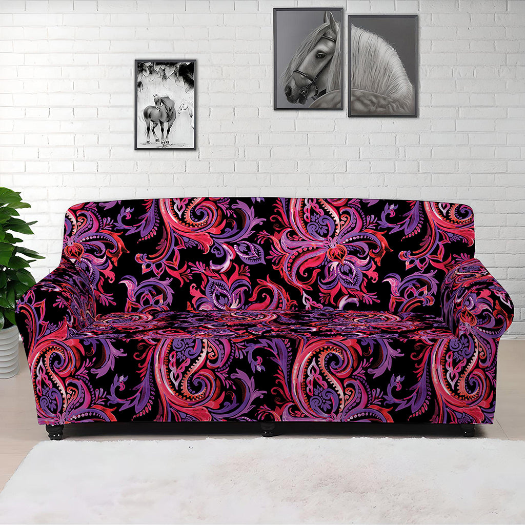 Purple Paisley Pattern Print Sofa Cover