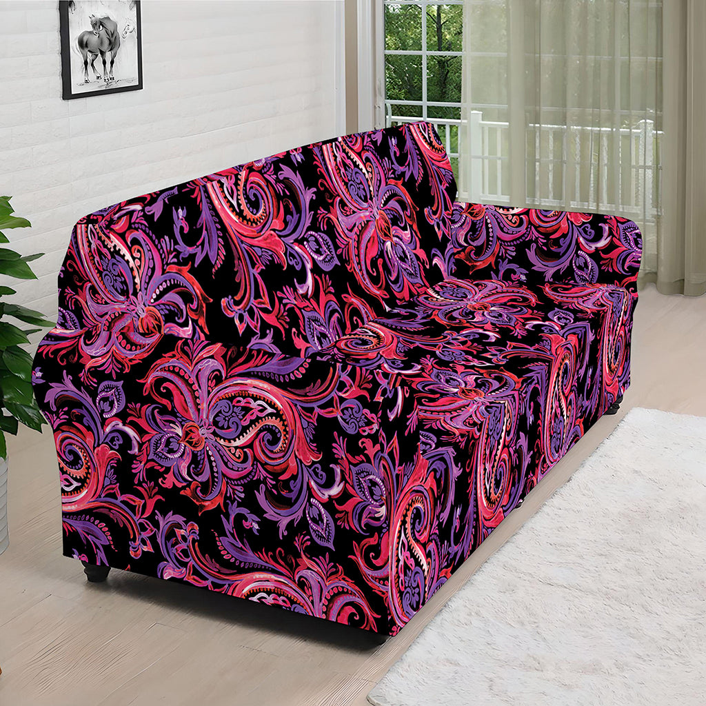 Purple Paisley Pattern Print Sofa Cover