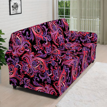 Purple Paisley Pattern Print Sofa Cover