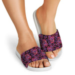 Purple Paisley Pattern Print White Slide Sandals