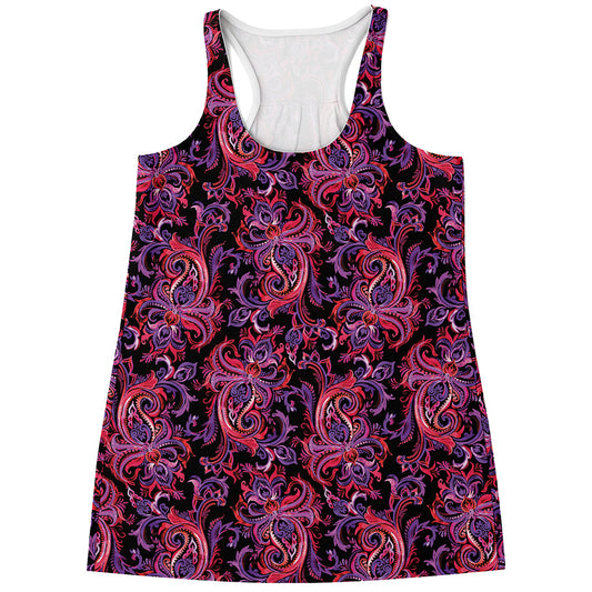 Purple Paisley Pattern Print Women's Racerback Tank Top