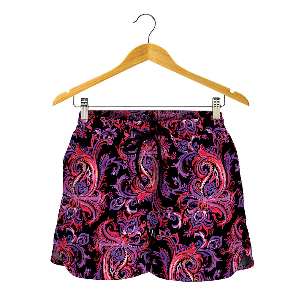 Purple Paisley Pattern Print Women's Shorts