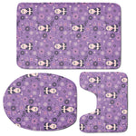 Purple Panda And Flower Pattern Print 3 Piece Bath Mat Set