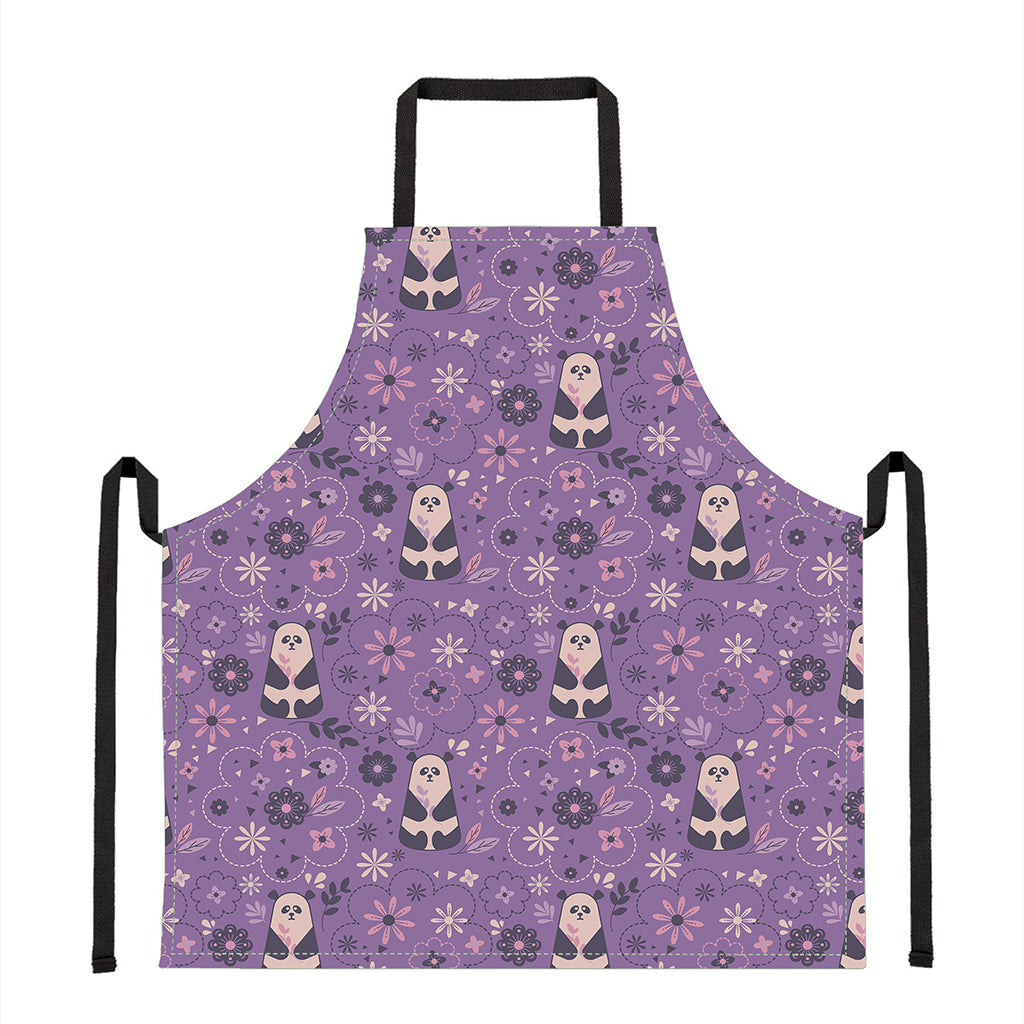 Purple Panda And Flower Pattern Print Apron