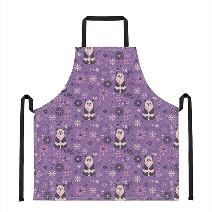 Purple Panda And Flower Pattern Print Apron