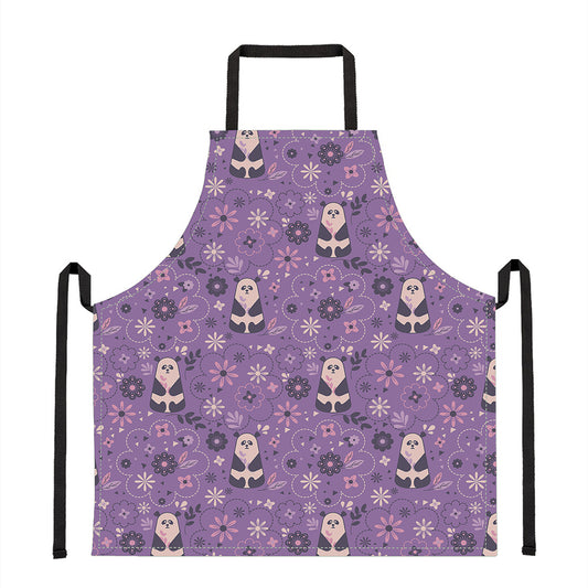 Purple Panda And Flower Pattern Print Apron