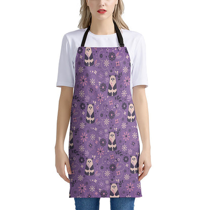 Purple Panda And Flower Pattern Print Apron