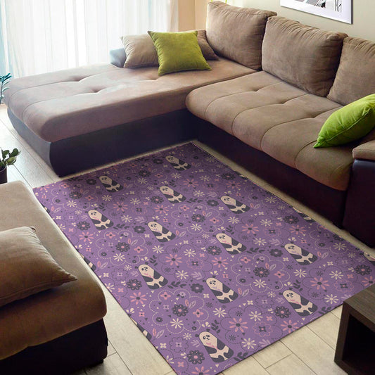 Purple Panda And Flower Pattern Print Area Rug