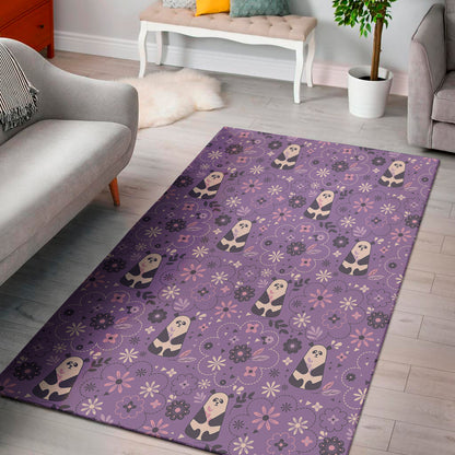 Purple Panda And Flower Pattern Print Area Rug