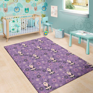 Purple Panda And Flower Pattern Print Area Rug