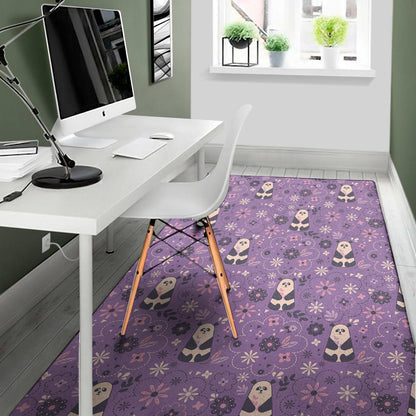 Purple Panda And Flower Pattern Print Area Rug