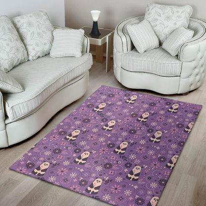 Purple Panda And Flower Pattern Print Area Rug