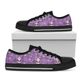 Purple Panda And Flower Pattern Print Black Low Top Sneakers