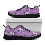 Purple Panda And Flower Pattern Print Black Sneakers