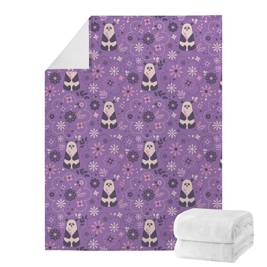 Purple Panda And Flower Pattern Print Blanket