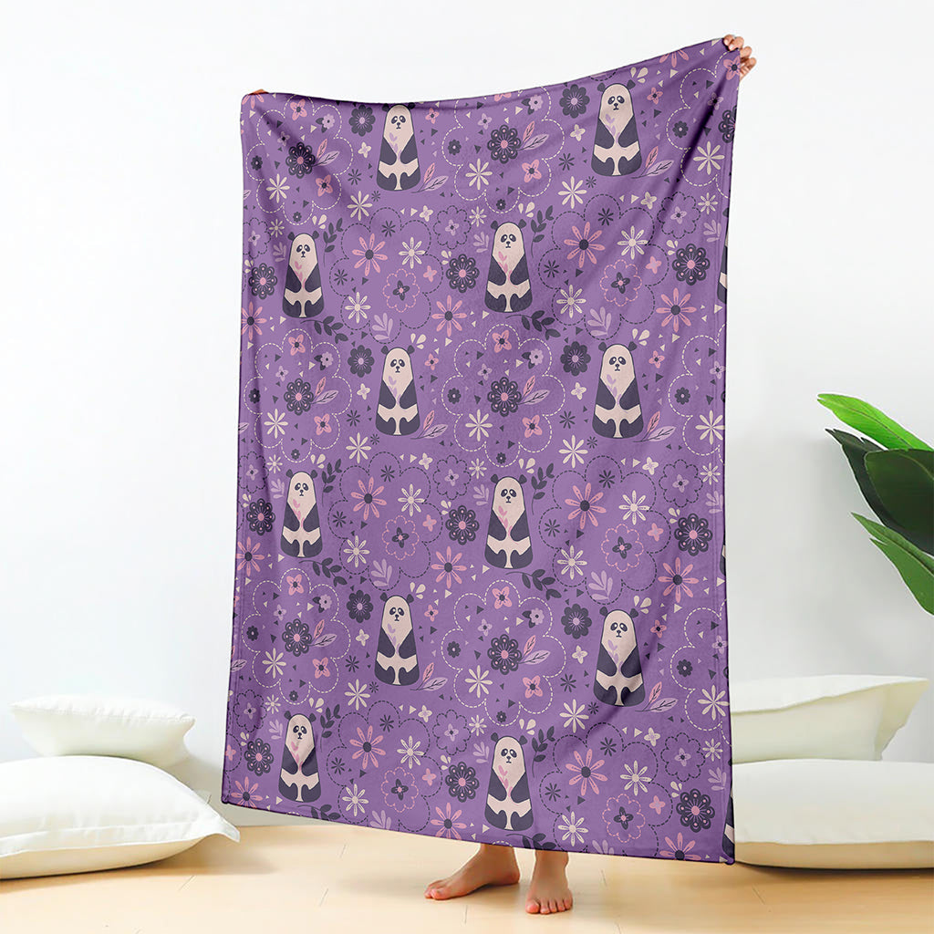 Purple Panda And Flower Pattern Print Blanket