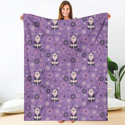 Purple Panda And Flower Pattern Print Blanket