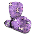 Purple Panda And Flower Pattern Print Boxing Gloves