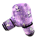 Purple Panda And Flower Pattern Print Boxing Gloves