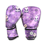 Purple Panda And Flower Pattern Print Boxing Gloves