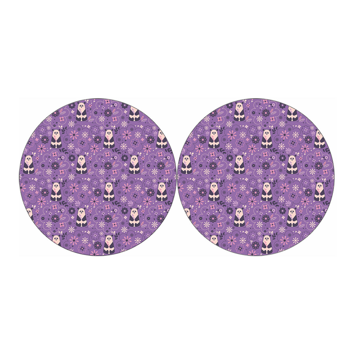 Purple Panda And Flower Pattern Print Car Coasters