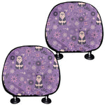 Purple Panda And Flower Pattern Print Car Headrest Covers