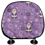 Purple Panda And Flower Pattern Print Car Headrest Covers