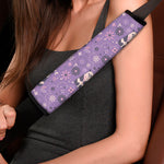 Purple Panda And Flower Pattern Print Car Seat Belt Covers
