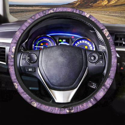 Purple Panda And Flower Pattern Print Car Steering Wheel Cover