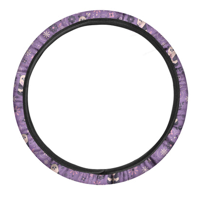 Purple Panda And Flower Pattern Print Car Steering Wheel Cover