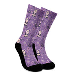 Purple Panda And Flower Pattern Print Crew Socks